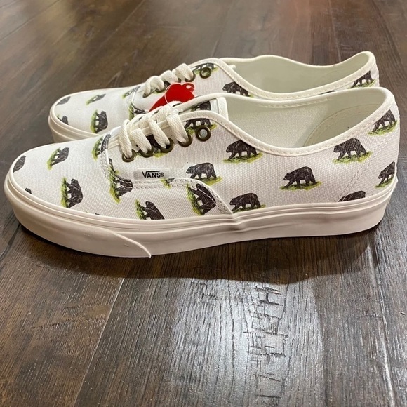 Vans Authentic Outdoors‎ Blanc de Blanc Bear Print Sneakers Size 9 Men - Picture 6 of 11